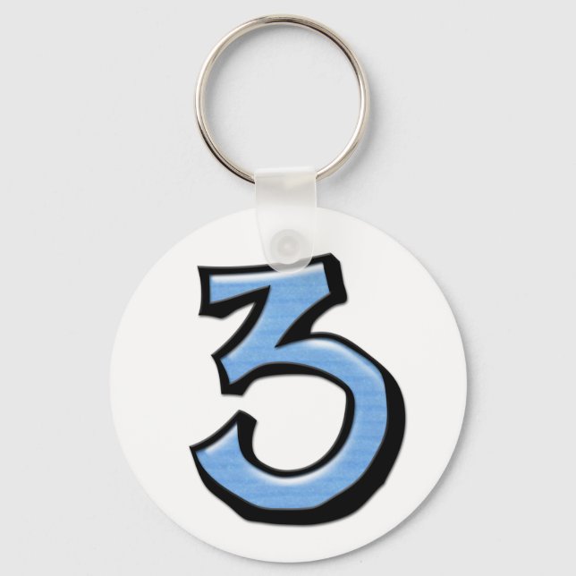 Silly Numbers 3 blue Keychain (Front)