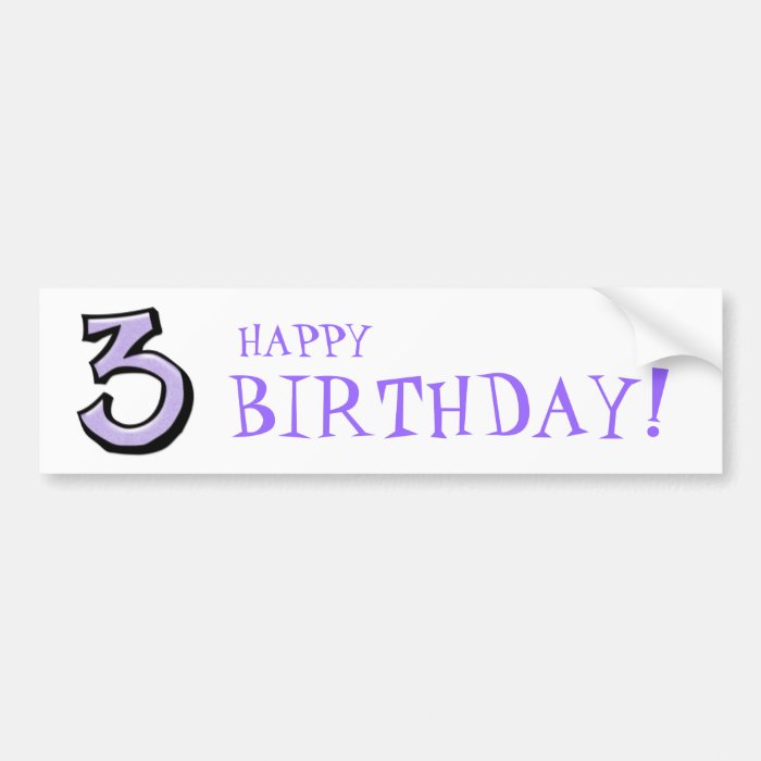 Silly Numbers 3 lavender Birthday Bumper Sticker