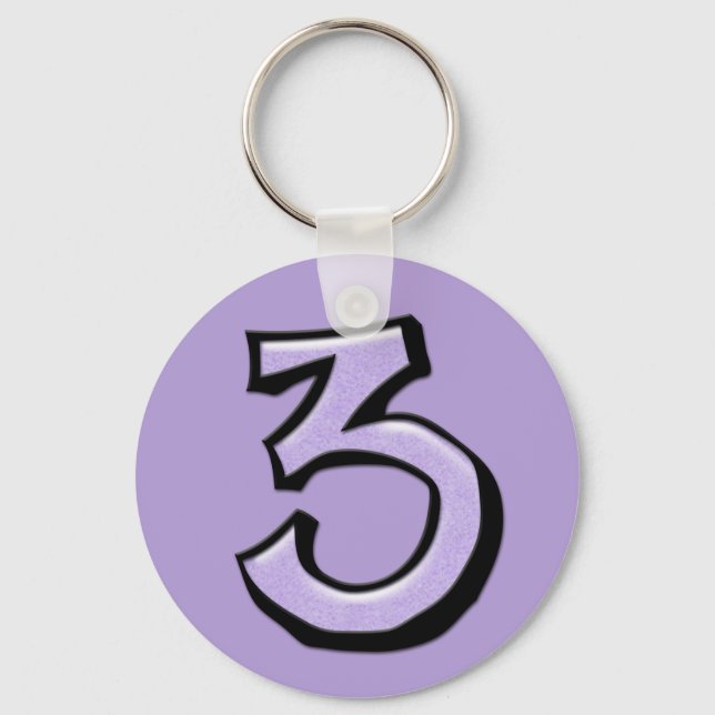 Silly Numbers 3 lavender Keychain (Front)