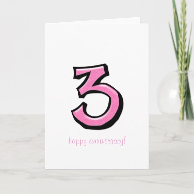 Silly Numbers 3 pink Anniversary Card (Front)