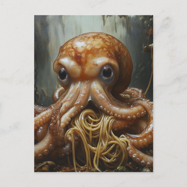 Silly Octopus Eating Spaghetti Postcard (Front)