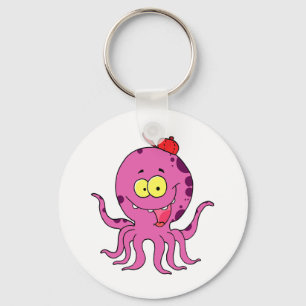 silly octopus wearing baseball cap hat keychain