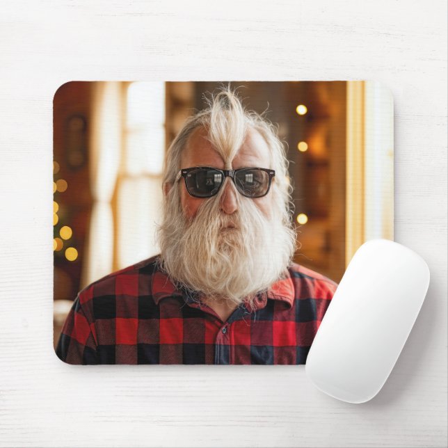 Silly Old Man With Beard Under Sunglasses Mouse Pad (With Mouse)