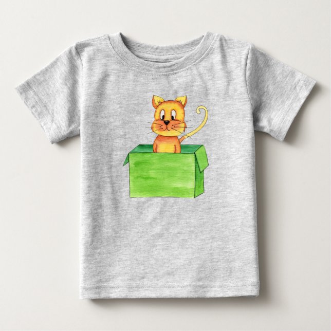 Silly Orange Playing Cat In A Box Baby T-Shirt (Front)