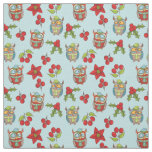 Silly Owls Christmas Holly Berries Quilting Cotton Fabric