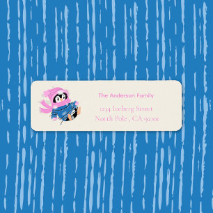 Silly Penguin Entangled in Christmas Lights Label