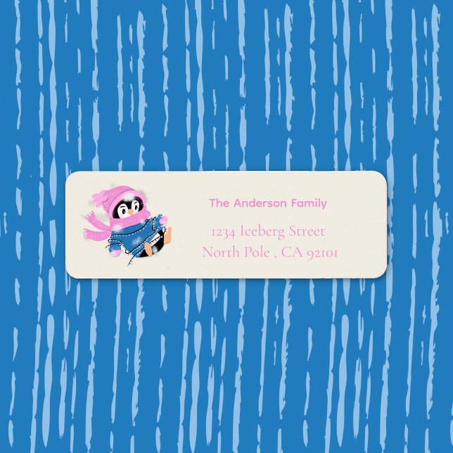 Silly Penguin Entangled in Christmas Lights Label (Cute Holiday return address label with a silly penguin entangled in Christmas lights .
)