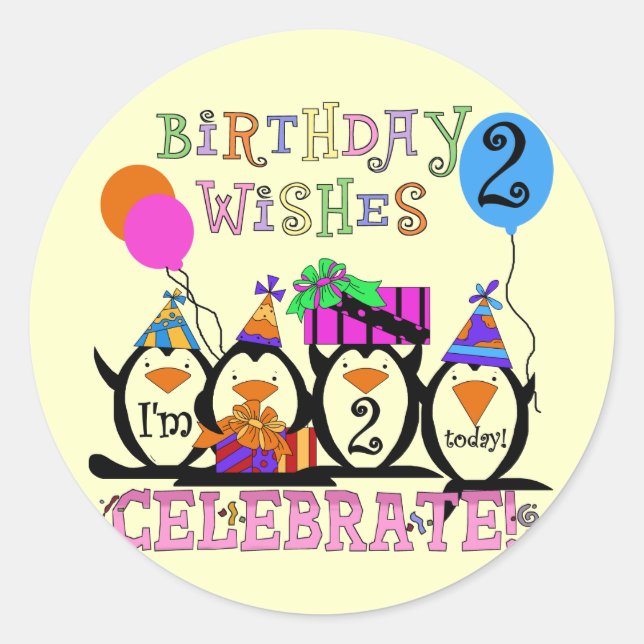 Silly Penguins 2nd Birthday T-shirts and Gifts Classic Round Sticker (Front)