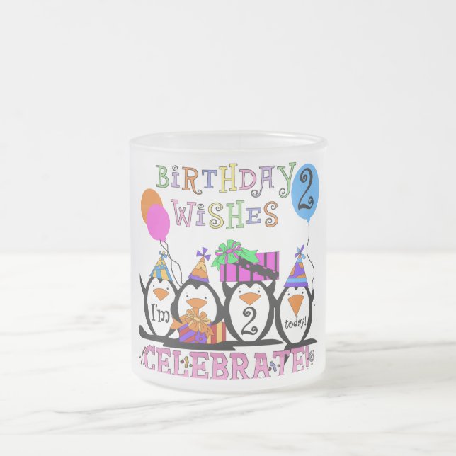 Silly Penguins 2nd Birthday T-shirts and Gifts Frosted Glass Coffee Mug (Center)