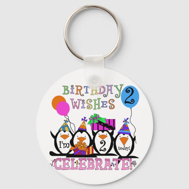 Silly Penguins 2nd Birthday T-shirts and Gifts Keychain (Front)