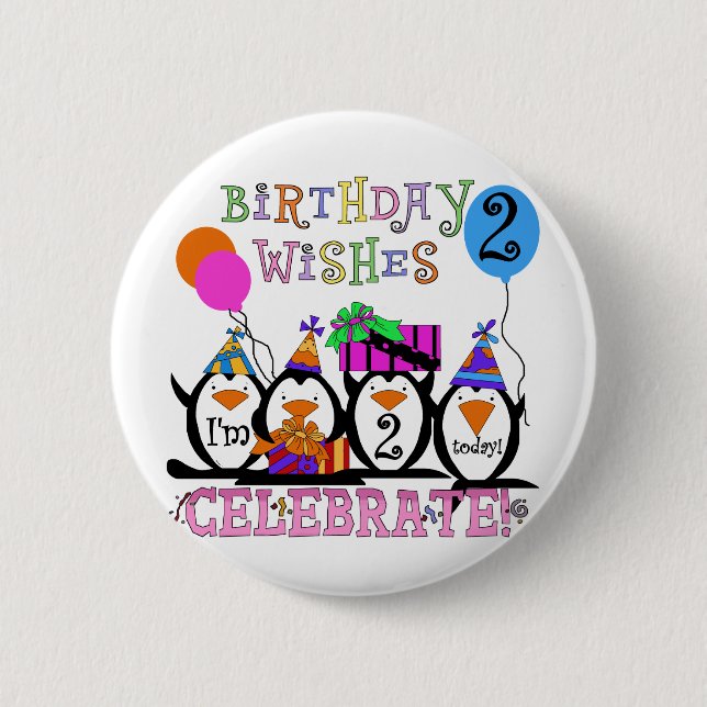 Silly Penguins 2nd Birthday T-shirts and Gifts Pinback Button (Front)