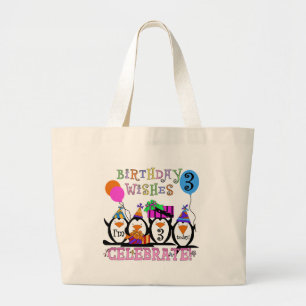 Silly Penguins 3rd Birthday Tshirts and Gifts Large Tote Bag