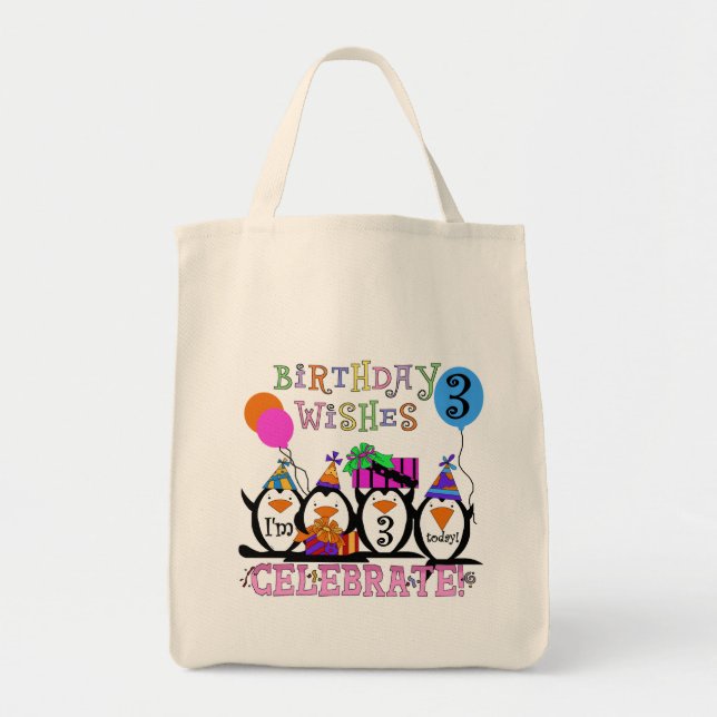 Silly Penguins 3rd Birthday Tshirts and Gifts Tote Bag (Front)