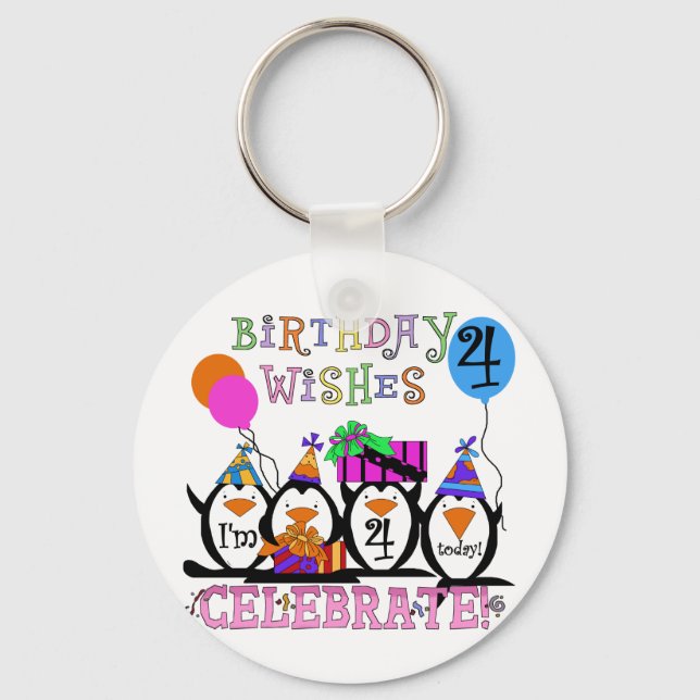 Silly Penguins 4th Birthday T-shirts and Gifts Keychain (Front)