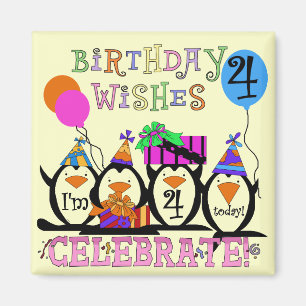 Silly Penguins 4th Birthday T-shirts and Gifts Magnet