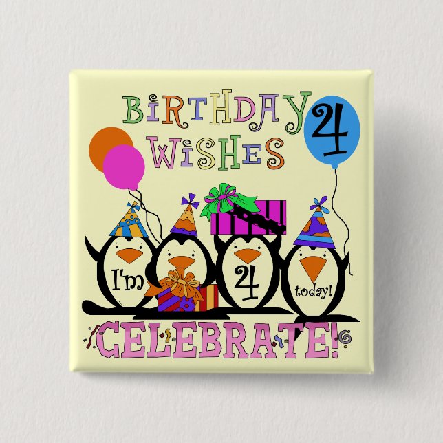 Silly Penguins 4th Birthday T-shirts and Gifts Pinback Button (Front)