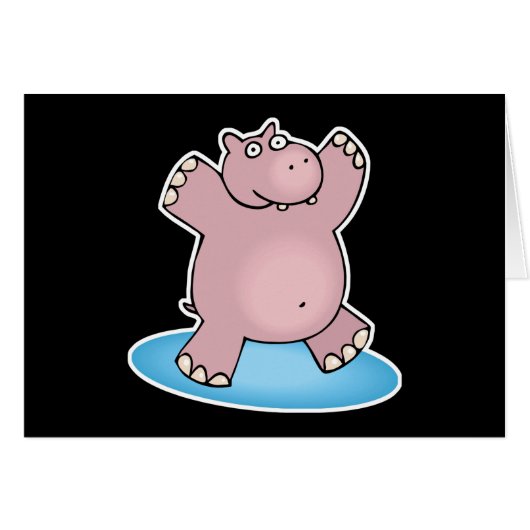 silly pink dancing hippo cards (Front Horizontal)