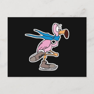 silly pink flamingo ice skating postcard