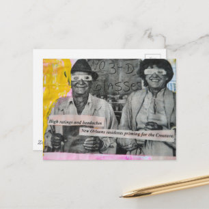 Silly Retro Man and Woman in 3D Glasses Collage Postcard