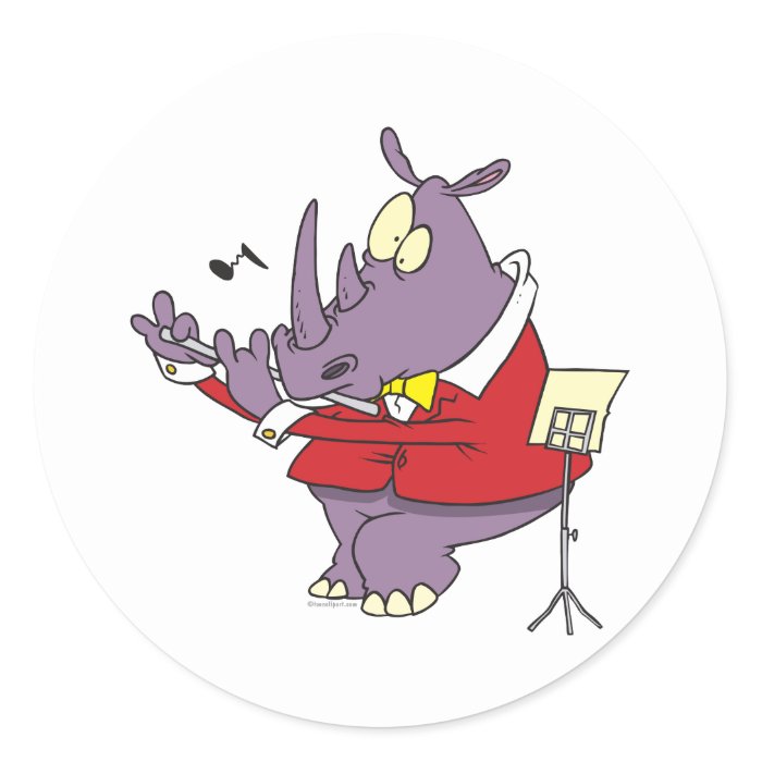 silly rhino playing flute cartoon stickers