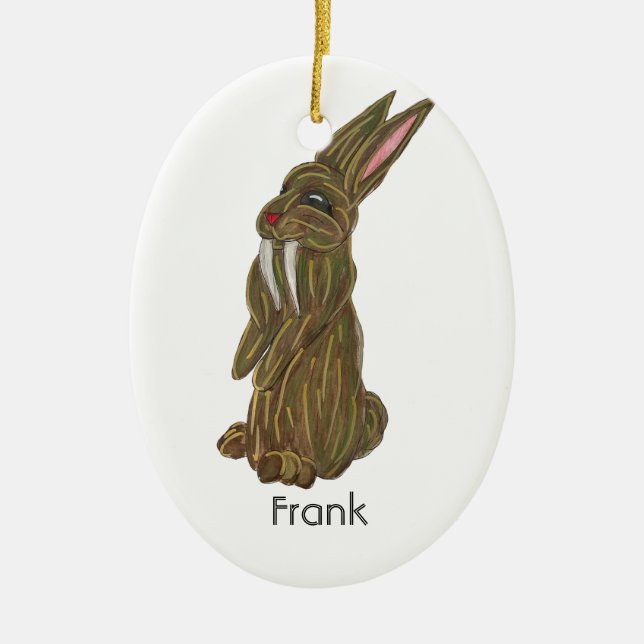 Silly Saber Tooth Rabbit Ceramic Ornament (Front)