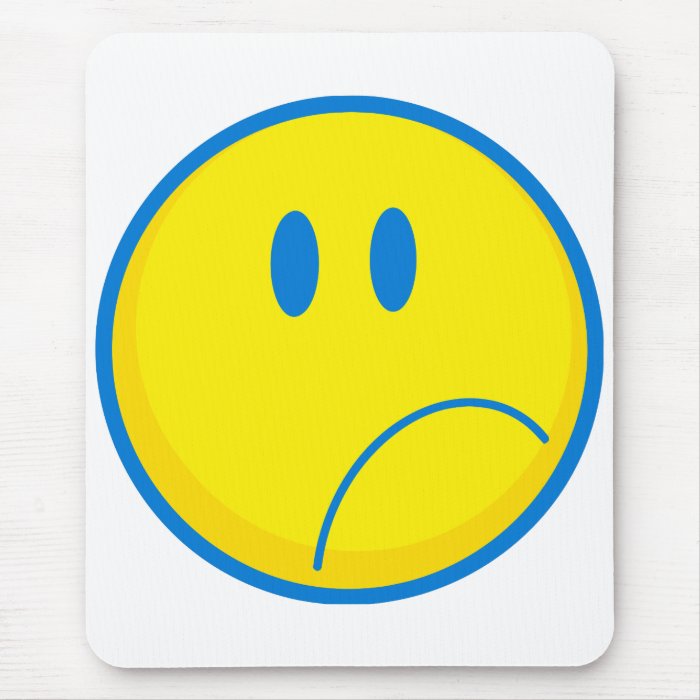 silly sad face smiley yellow and blue mouse pads