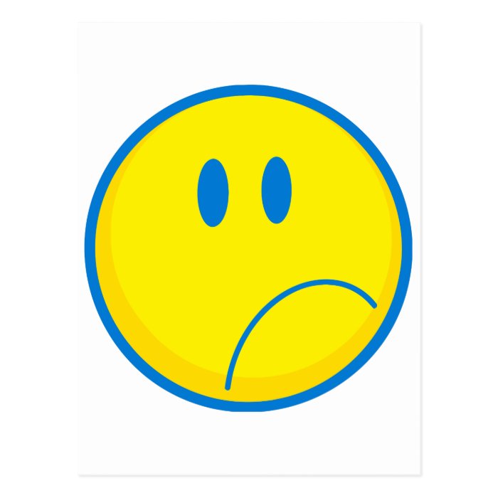 silly sad face smiley yellow and blue postcard