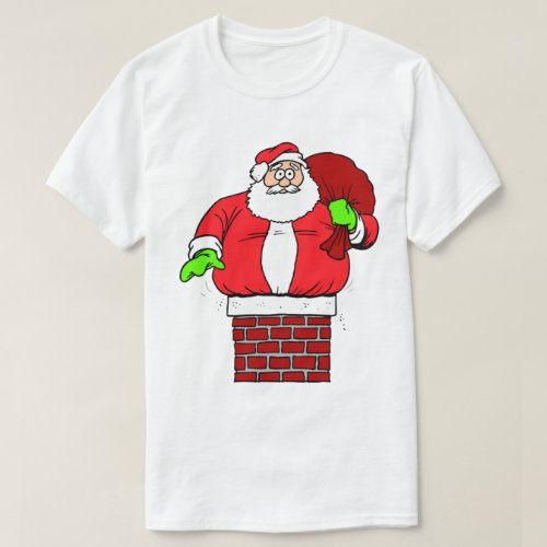Silly Santa Claus Upside Down In Chimney Christmas T_Shirt
