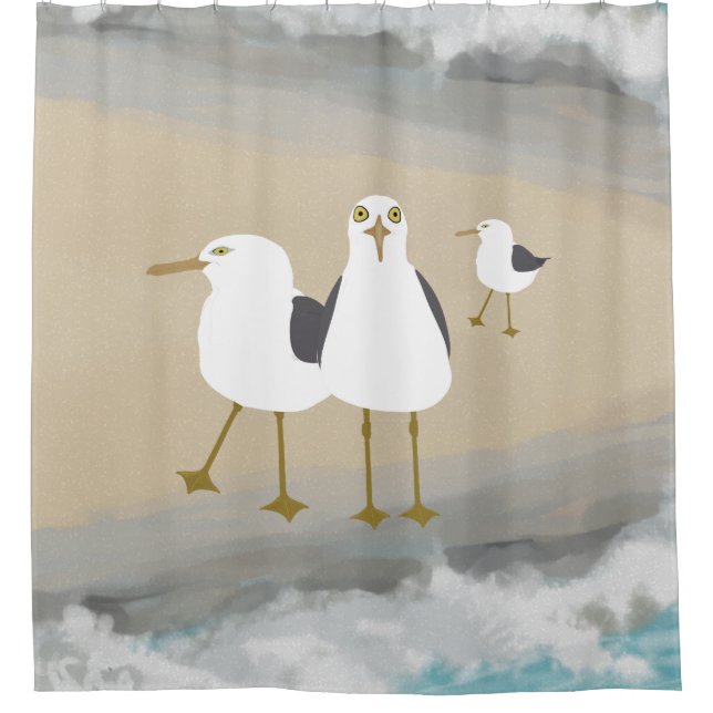 Silly Seagulls Shower Curtain (Front)