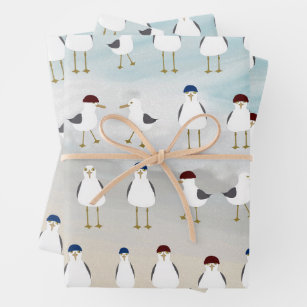 Vintage Nautical Wrapping Paper. Seashell Gift Wrap. Seagull Wrapping Paper.  All Occasion Wrapping Paper. 
