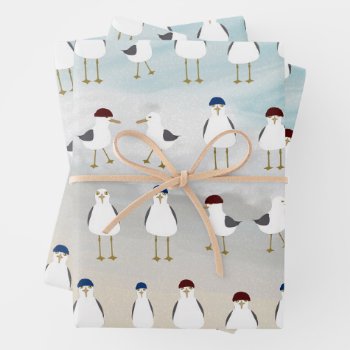 Silly Seagulls Wrapping Paper Flat Sheet Set Of 3 by ellejai at Zazzle
