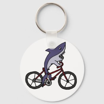 Silly Shark Riding Bicycle Cartoon Keychain by tickleyourfunnybone at Zazzle