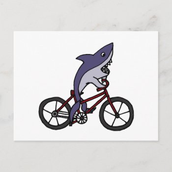 Silly Shark Riding Bicycle Cartoon Postcard by tickleyourfunnybone at Zazzle