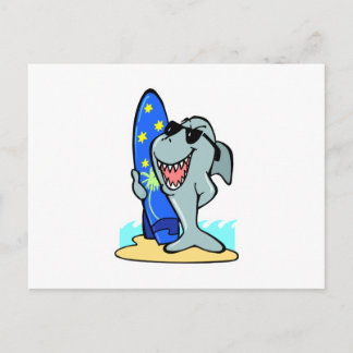 silly shark with surfboard postcard