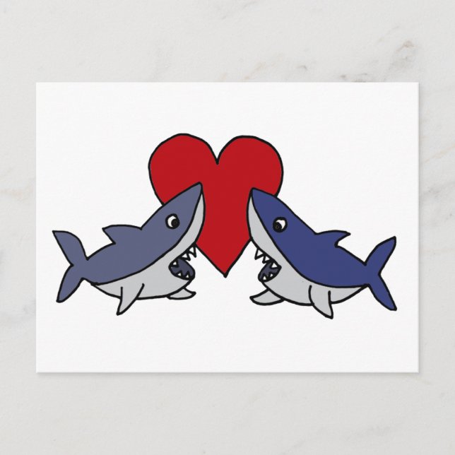 Silly Sharks in Love Art Postcard (Front)