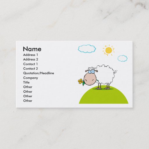 Customizable silly sheep on a hill with a flower business card
