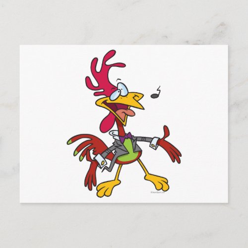 silly singing rooster cartoon postcard