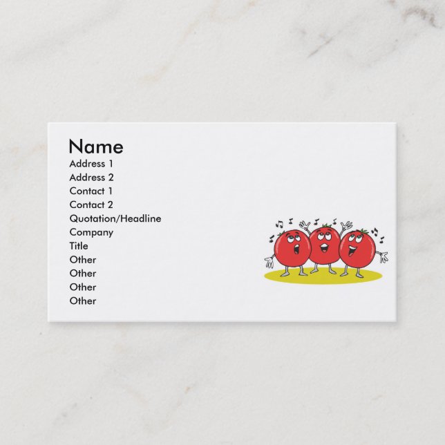 silly singing tomatoes trio business card (Front)