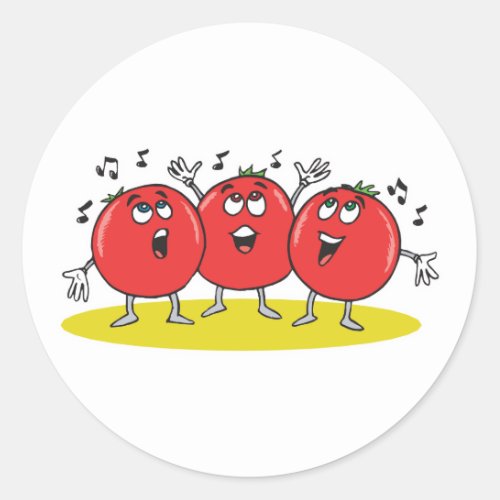 silly singing tomatoes trio classic round sticker