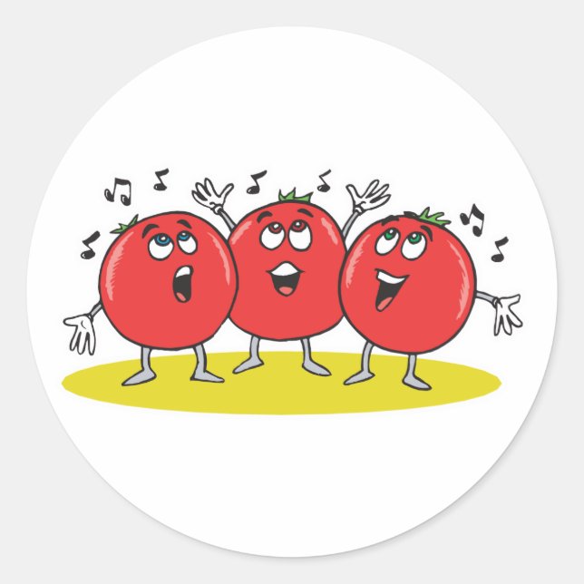 silly singing tomatoes trio classic round sticker (Front)
