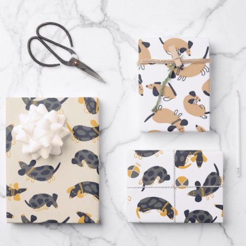Silly Sleeping Dachshund Dogs Wrapping Paper Sheets
