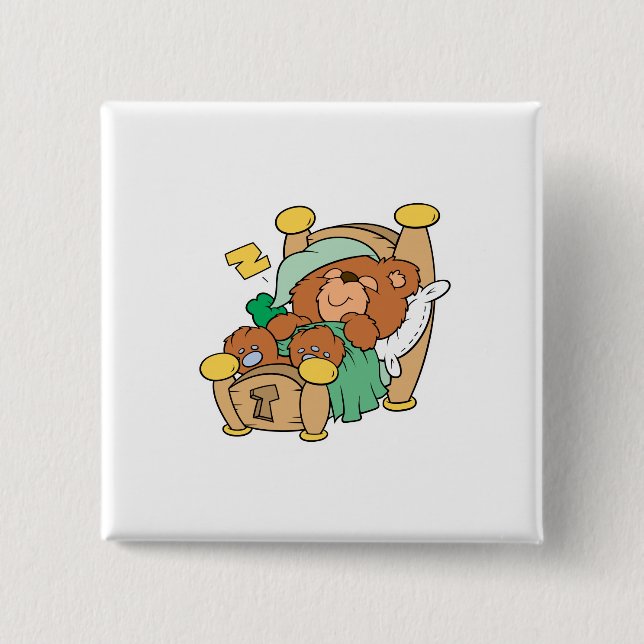 silly sleeping teddy bear design pinback button (Front)