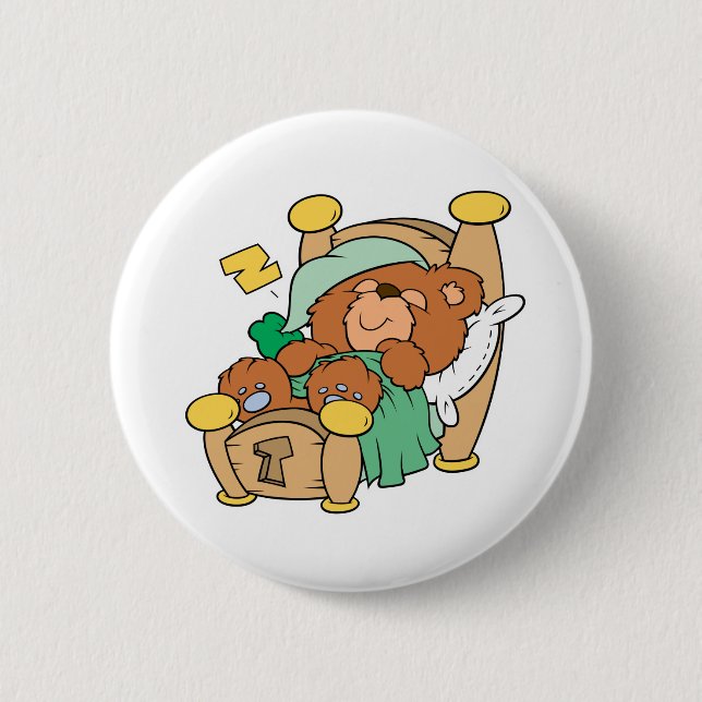 silly sleeping teddy bear design pinback button (Front)