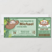 Silly Sloth Boy Jungle Ticket Pass Birthday Party Invitation (Front)