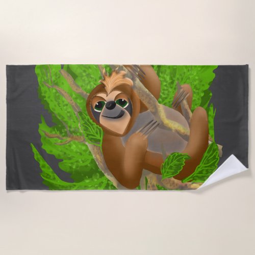 Silly Sloth Relaxing In A Tree Beach Towel