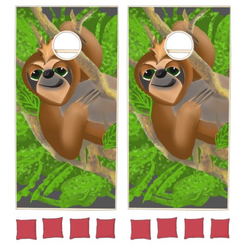 Silly Sloth Relaxing In A Tree Cornhole Set