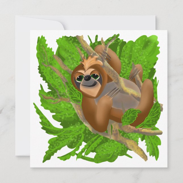Silly Sloth Relaxing In A Tree Holiday Card (Front)