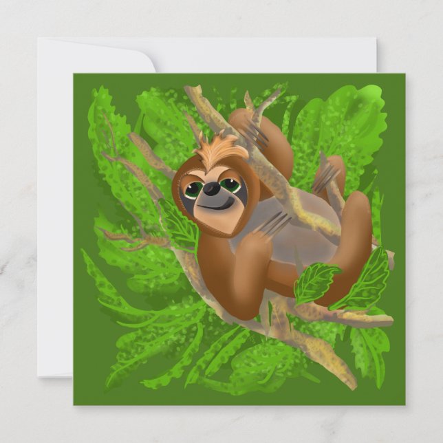 Silly Sloth Relaxing In A Tree Holiday Card (Front)
