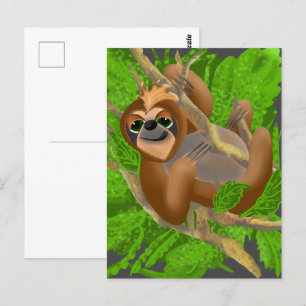 Silly Sloth Relaxing In A Tree Postcard