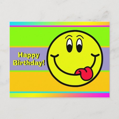 Silly Smiling Face Emoji Happy Birthday Postcard